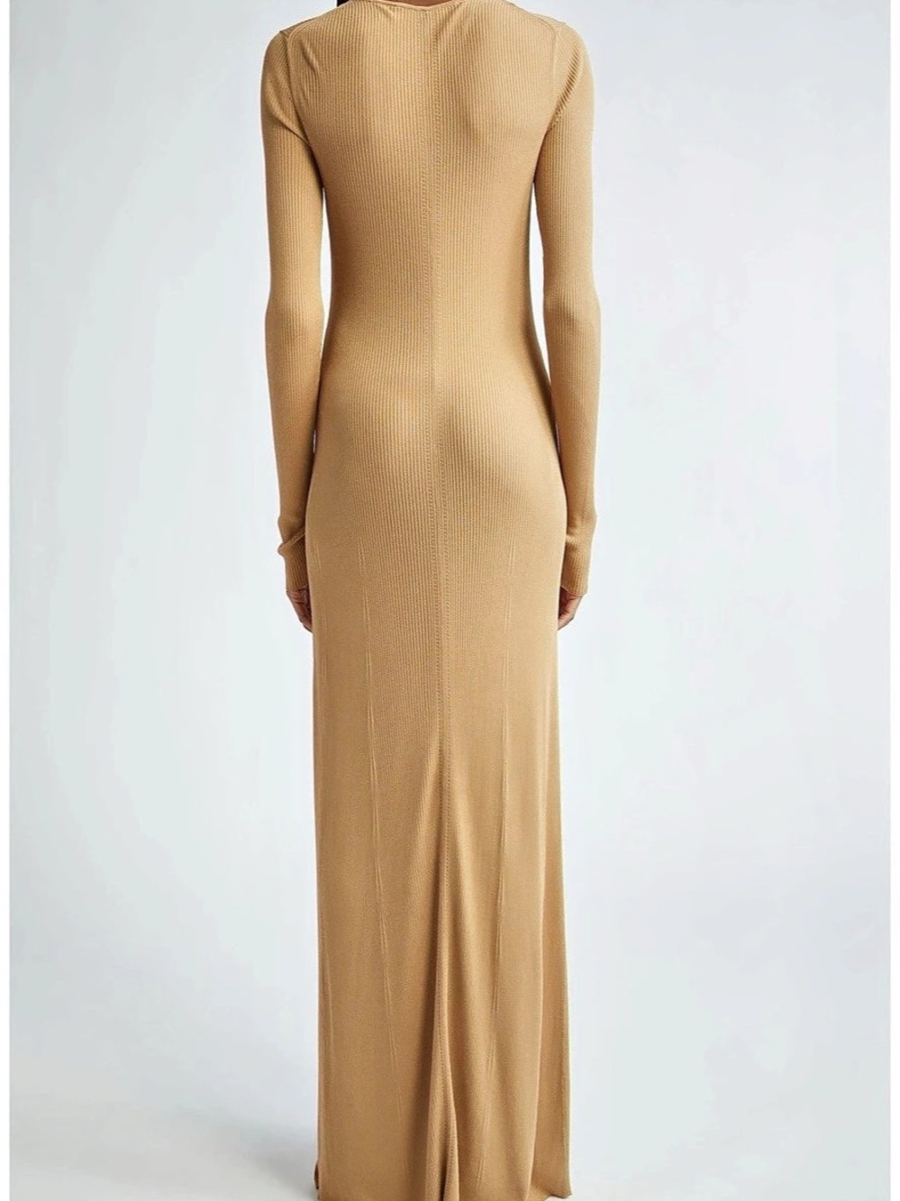 Proenza Shoulder Ribbed Button-Front Maxi Dress. Ribbed Button-Front Brown Maxi - Picture 3 of 6